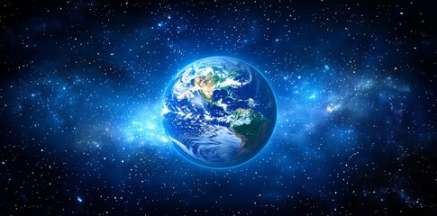 Obraz premium A network of digital connections weaves through a captivating vision of the globe, set against a backdrop of stars, signifying global interconnectedness
