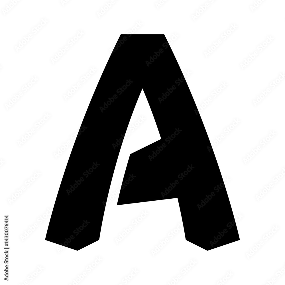 Poster illustration of a bold black letter a with a unique geometric design on a plain white background in 