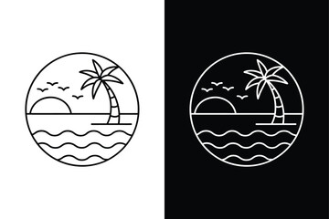 Beach Umbrella with Sun and Sea Icon. Vector Sunset Glyph Design