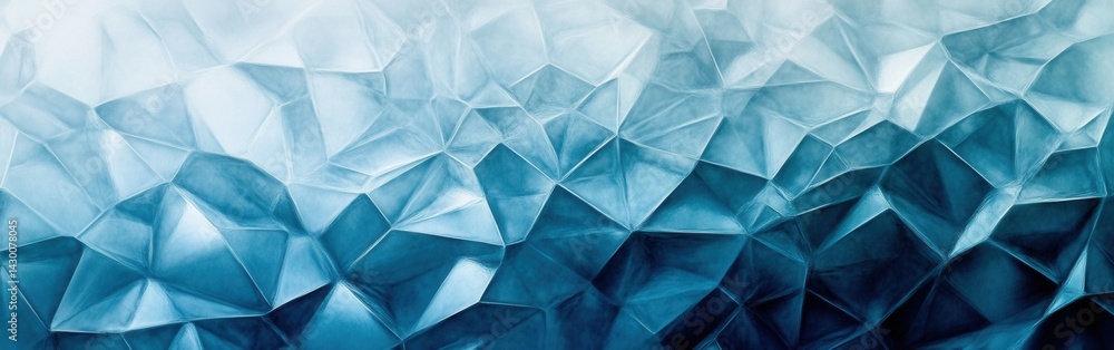 Poster luminous geometric pattern in shades of icy blue: abstract design with crystalline facets and gradie