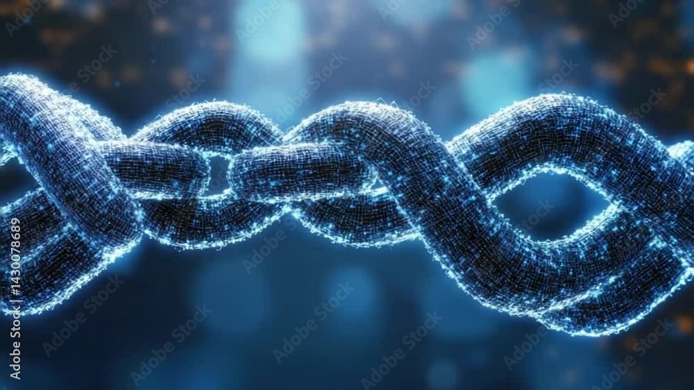 Poster glowing chain links: abstract close-up of interconnected glowing chain links, symbolizing connection