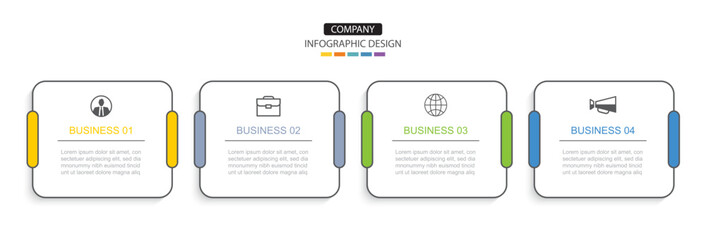4 data infographics outline square template. Illustration abstract background.