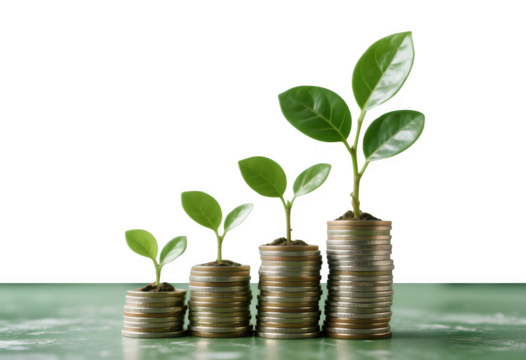 Money Plant on Stacked Coins PNG for Financial Growth - Powered by Adobe