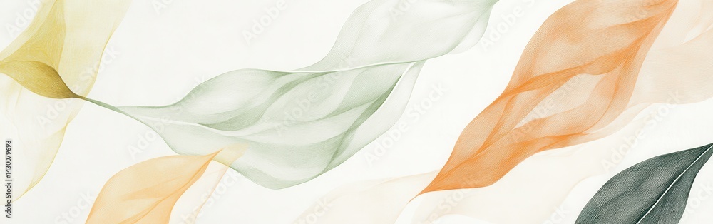 Aufkleber Minimalist white background with delicate pencil strokes and soft waves of earthy tones in a calm abstract design