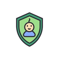 Child protection colored icons, minimalist vector illustration ,simple transparent graphic element .Isolated on white background