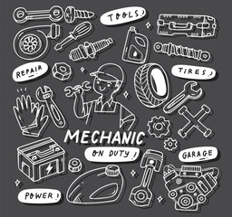 A set of car parts and automotive accessories in vector format.