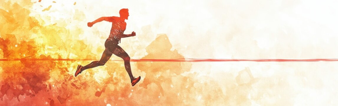 Watercolor background on the theme Dynamic shot of a figure in motion crossing finish line