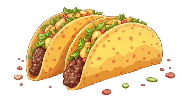 tasty tacos with fillings, yellow tortilla, white background clip art preview