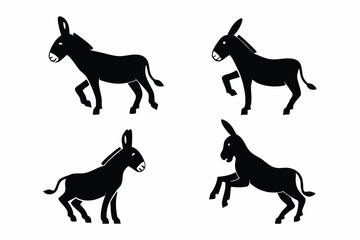 set of donkey vector silhouette illustration isolated on white background