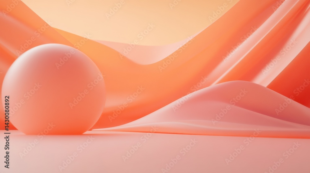 Aufkleber soft background featuring a single-tone peach palette and a large, spherical orb, draped with smooth