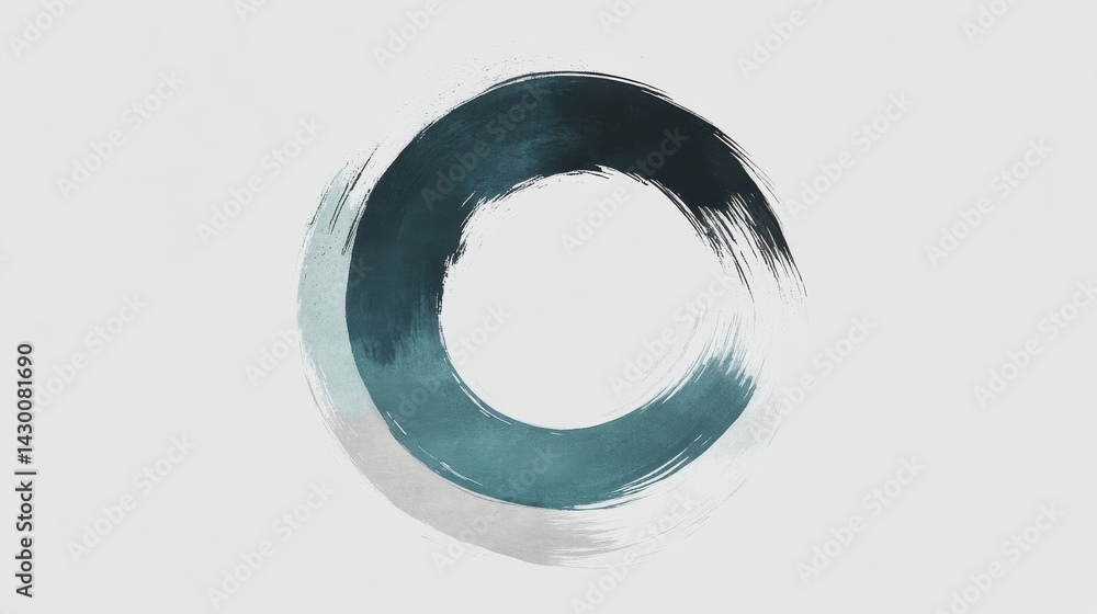 Poster abstract circular brushstroke art with gradient teal colors on white background for modern minimalis
