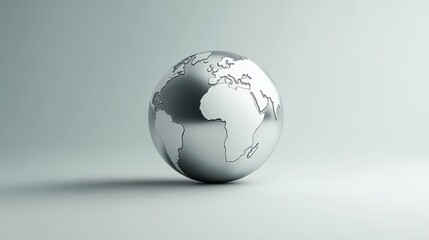 Metallic Silver Globe on White Background