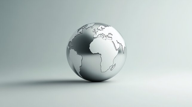 Metallic Silver Globe on White Background - Powered by Adobe