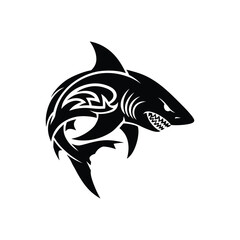 Obraz premium Tribal Shark Silhouette Vector Illustration - Aggressive Black Shark Design for Tattoos, Logos, and Marine Art 