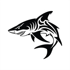 Fototapeta premium Tribal Shark Silhouette Vector Illustration – Aggressive Black Shark Design for Tattoos, Logos, and Marine Art 