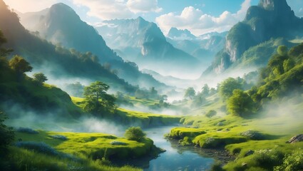 mountain landscape with clouds