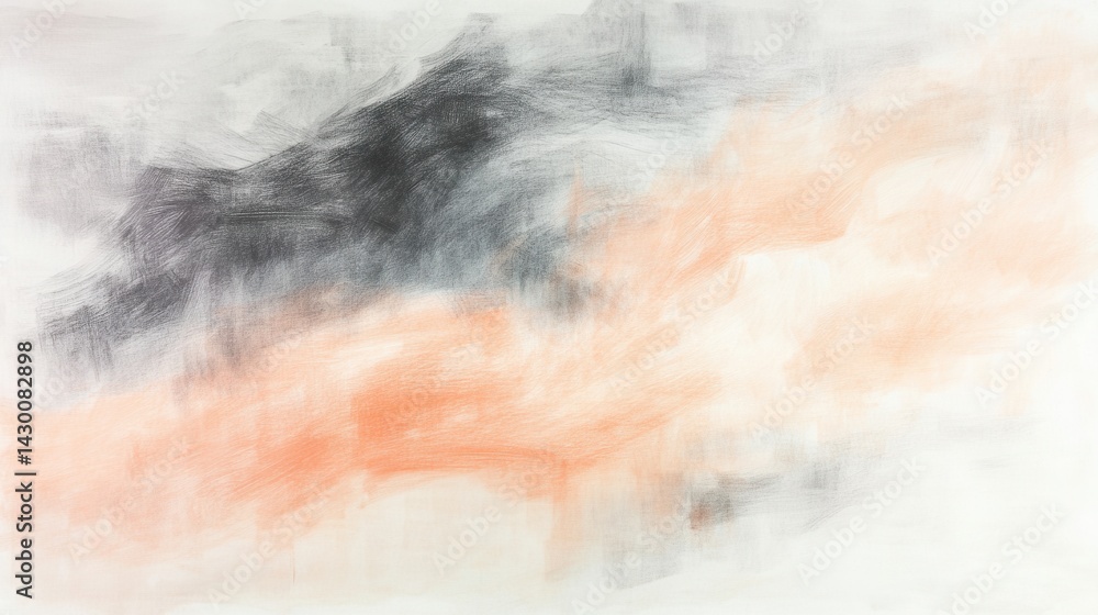 Poster Elegant pencil strokes echoed forms in peach and charcoal hues, abstract art and design element with a modern, textured background.