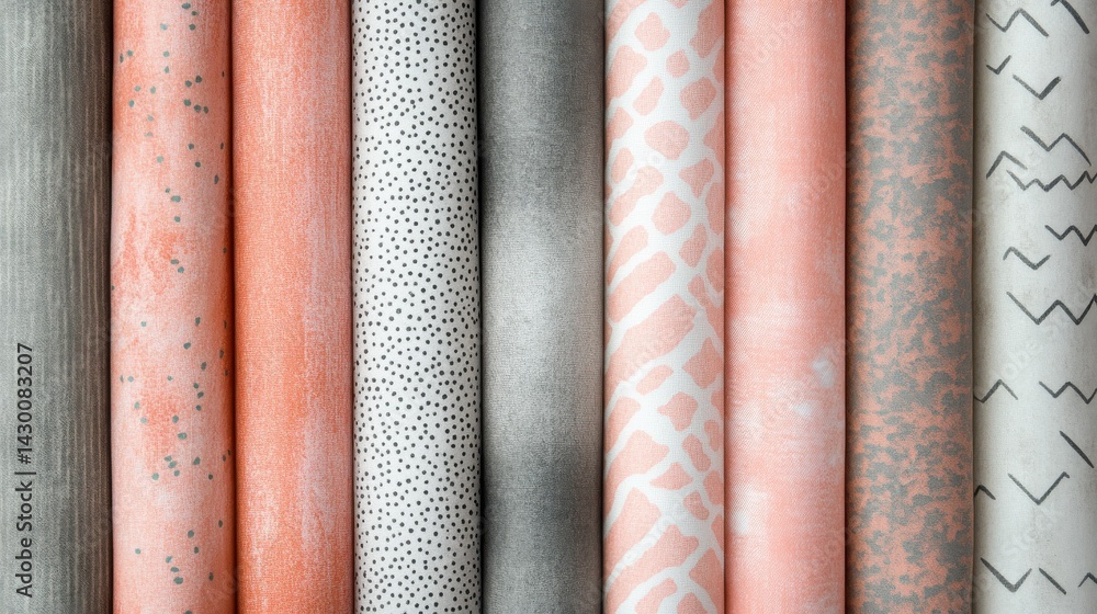 Leinwandbilder elegant pastel coral and gray dashed patterns blend with soft textures in a visually appealing surfa