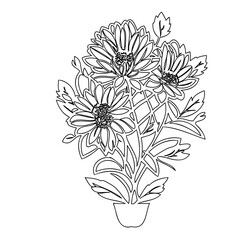 Floral arrangement illustration, delicate lines, in a pot, offering a gentle elegance