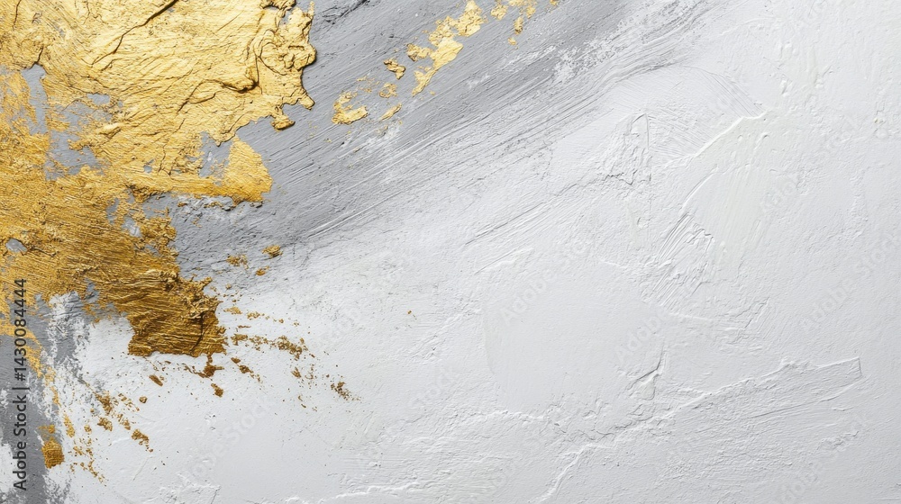 Poster abstract white background with barely visible patterns, textures, and gold and grey accents, perfect