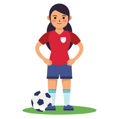 Soccer women, female football player with ball, isolated vector , high contrast illustration, front view 