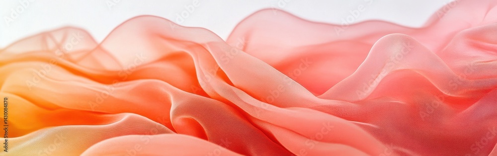 Poster Abstract coral fabric with flowing, translucent layers and gentle gradients of orange and yellow in artistic design.