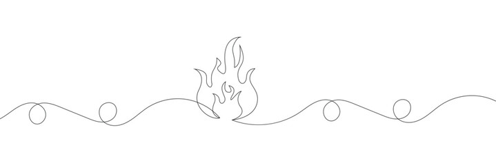 Fire one continuous line drawing. Abstract black and white minimal single line art, Flame in continuous one line drawing. Fire icon concept. EPS 10 . 