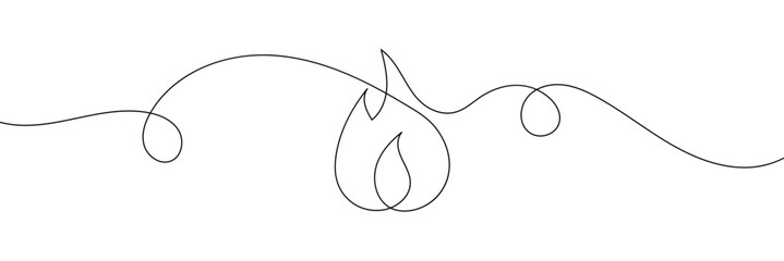 Fire one continuous line drawing. Abstract black and white minimal single line art, Flame in continuous one line drawing. Fire icon concept. EPS 10 . 