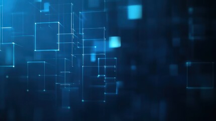 Abstract blue digital network background with glowing cubes and lines.
