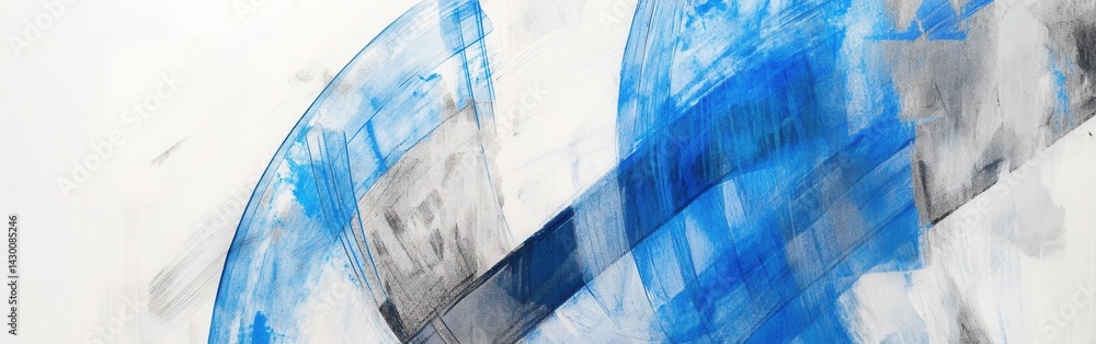 Poster dynamic abstract composition: brush strokes and blue tones on white canvas - artful design for creat