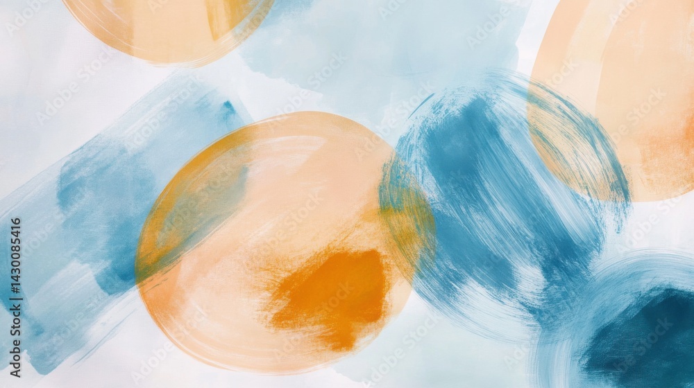Poster abstract pencil strokes backdrop with blurred circle elements and blue, orange, and white color blen