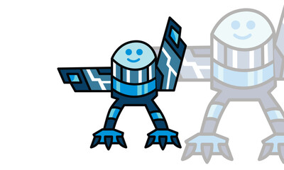 Robot cyborg design character mini chibi art blue color suitable to your robot design, brand, toys, kids, mascot, cartoon and more