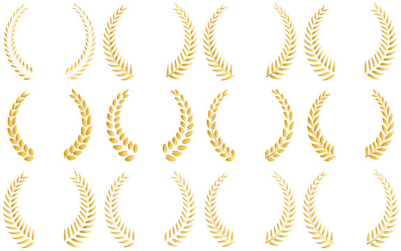 Vintage Laurel Wreaths  Botanical Emblems Set  Award, Heraldry  Decorative Elements in Silhouette Style