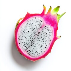 Fresh and Vibrant Dragon Fruit Slice on White Background for Healthy Eating Concepts