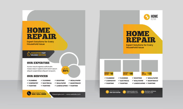 home repair service flyer template, construction a4 flyer leaflet design - Powered by Adobe