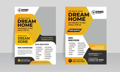 home repair service flyer template, construction a4 flyer leaflet design