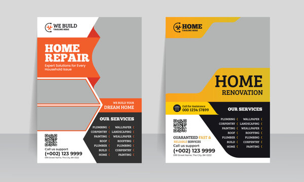 home repair service flyer template, construction a4 flyer leaflet design