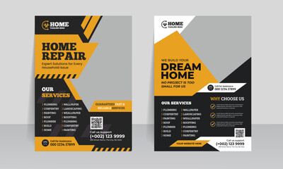 home repair service flyer template, construction a4 flyer leaflet design