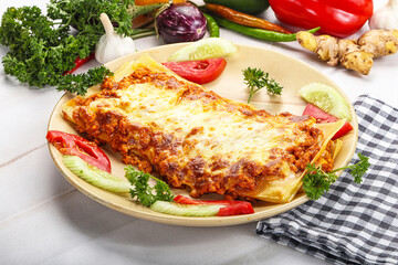 Italian lasagna with meat and tomato