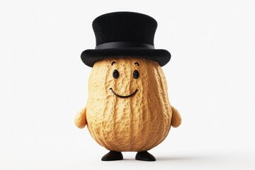 A smiling peanut in a top hat, charming and whimsical 3D render.