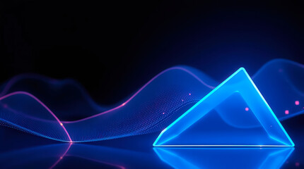 Glowing blue triangle with pink wave in digital scene.
