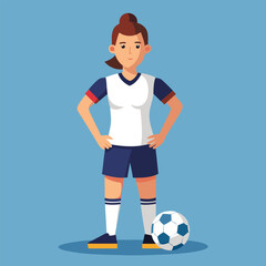 Soccer women, female football player with ball, isolated vector , high contrast illustration, front view 