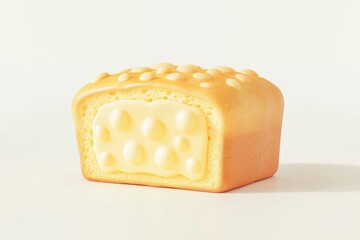 A delectable loaf cake, adorned with white chocolate dots, reveals a creamy, textured filling.