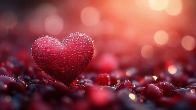 Heartfelt Radiance: A beautifully rendered, glistening heart rests amidst a sea of rose petals, bathed in a warm, ethereal glow, evoking feelings of love and affection.