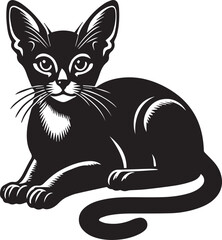Black and White Abyssinian Cat Vector Illustration – Minimalist Feline Art