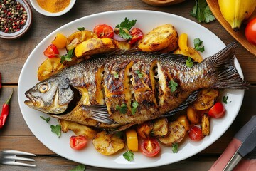 fried fish with lemon and herbs