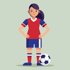 Soccer women, female football player with ball, isolated vector , high contrast illustration, front view 