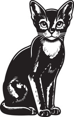 Black and White Abyssinian Cat Vector Illustration – Minimalist Feline Art