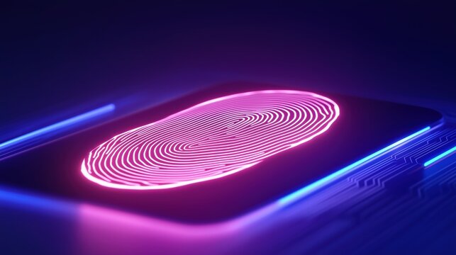 Digital fingerprint recognition technology prominently displayed in a futuristic setting with glowing lines and colors