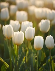 Obraz premium Blooming white tulip flowers in the field